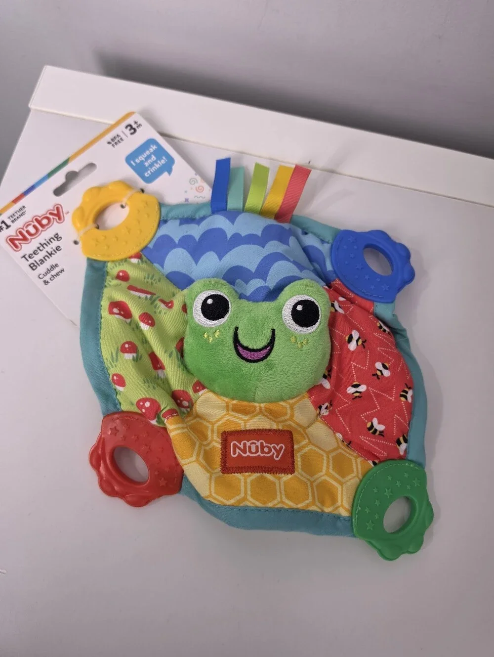 Nuby Teething Baby Blankie and Teether Toy, Unisex Baby Accessories, Frog Design